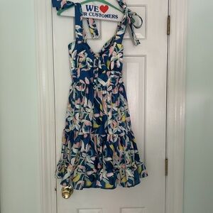 Floral print tie shoulder flounce dress size 6